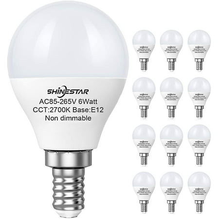 

SHINESTAR 12 Pack A15 LED Ceiling Fan Light Bulbs 60 Watt Equivalent 2700K Warm White 600 Lumen E12 Small Base Non-dimmable Energy Saving