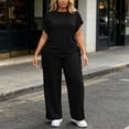 thumbnail image 4 of Ynynloco Women Plus Size 2 Piece Outfits Short Sleeve Pullover Top and Wide Straight Leg Pants Lounge Sets Tracksuit with Pockets, 4 of 8