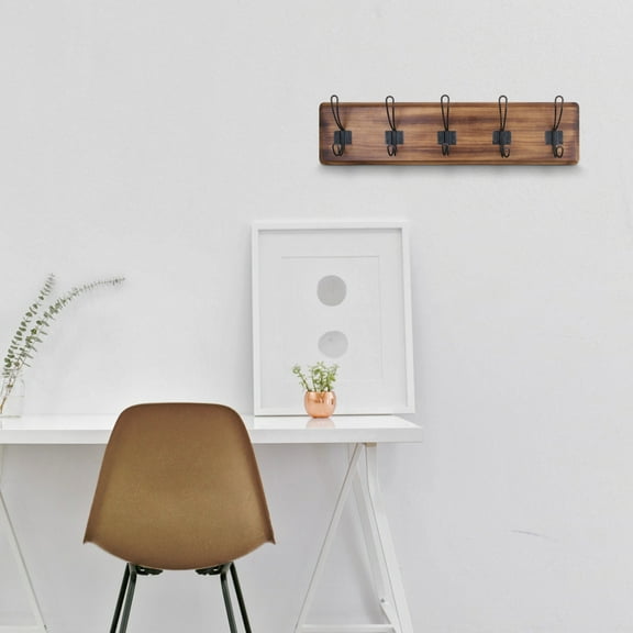 BizChair Rustic Coat Rack with 5 Hooks - Rustic Brown Wall Mount 24" Coat Rack - Solid Pine Wood Entryway Hanger - Farmhouse Coat Rack for Kitchen, Bedroom