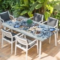 thumbnail image 2 of Blue Poinsettia Christmas Table Cloths for 4 Foot Rectangle Tables, Xmas Botanical Balls Snowflake Vintage Patio Waterproof Elastic Fitted Tablecloths, Washable Rectangular Table Cover for Camping, 2 of 8