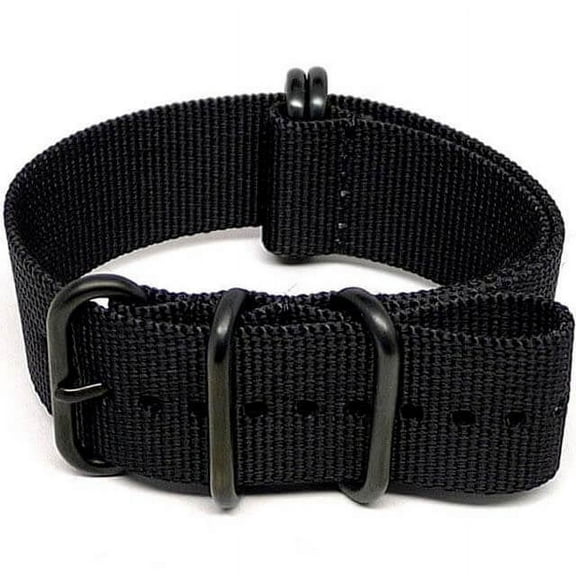 Da Luca Ballistic Nylon Military Watch Strap - Black (PVD Buckle) : 22mm