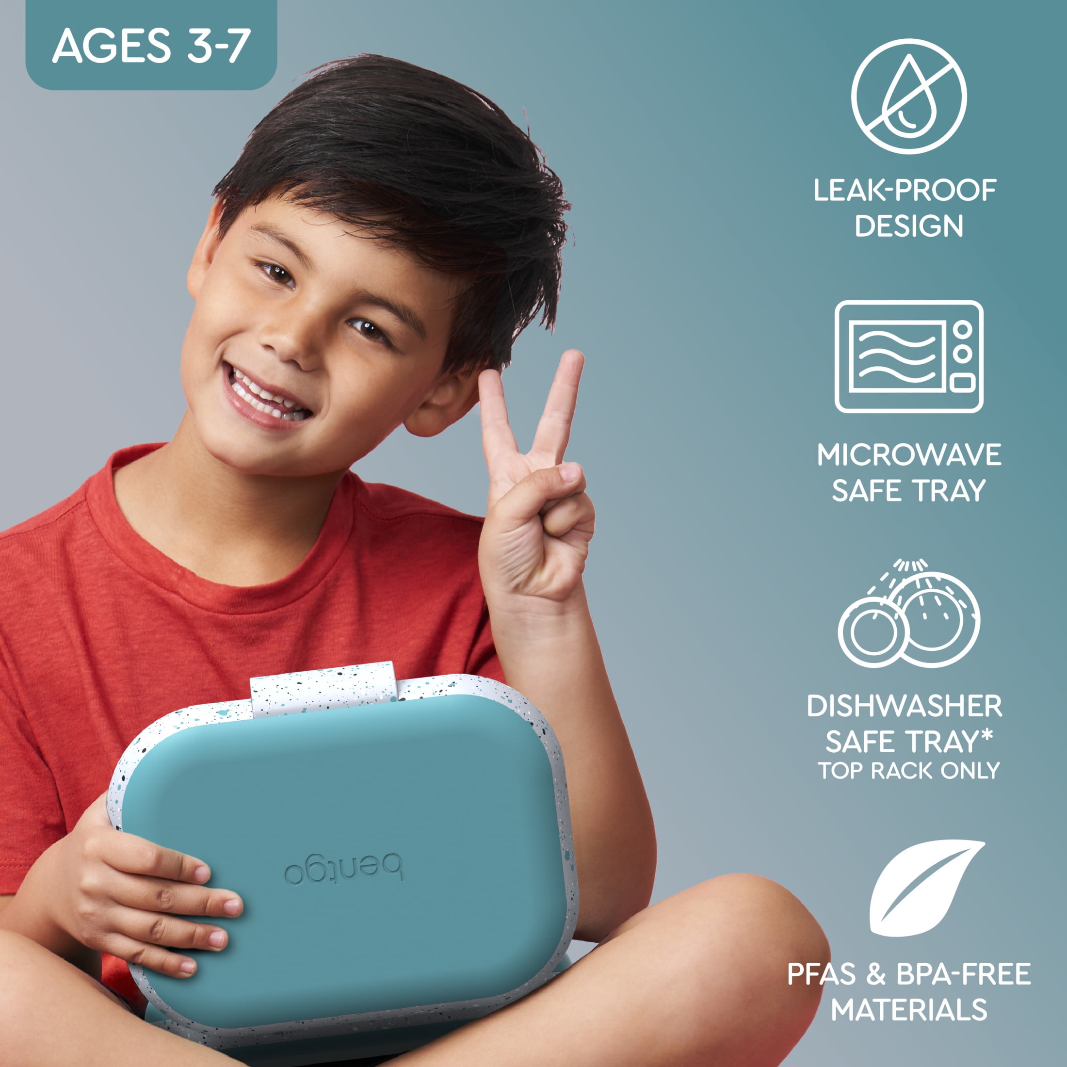 Bentgo Chill Kids Leak-Proof Lunch Box - 4-Compartment Bento Box with Built-In Ice Pack, 3.3 Cup Capacity, PFAS & BPA-Free, Microwave & Dishwasher Safe, Ideal Size for Ages 3 to 7 (Truly Teal)