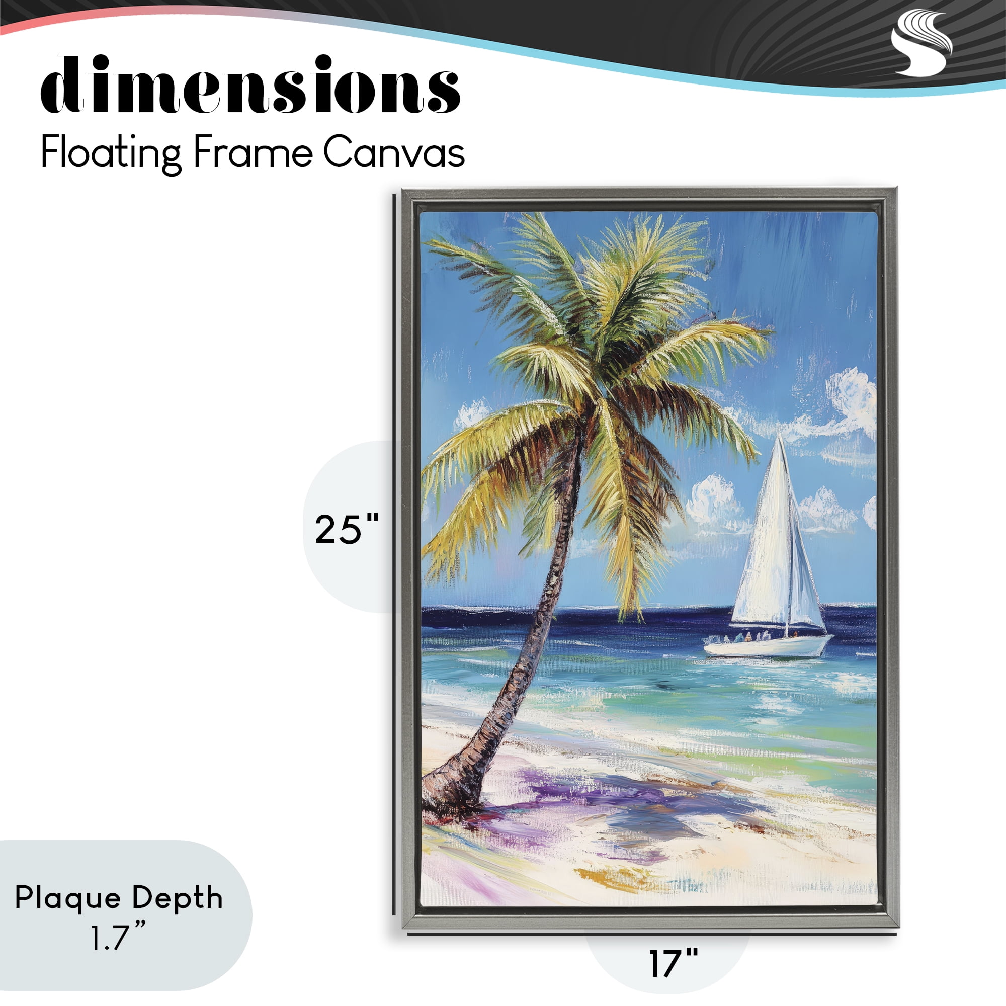 Stupell Industries Sailboat Delight with Palm Tree Gray Framed Floater Canvas Wall Art, design by Petal Prints Design