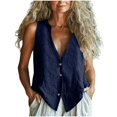 thumbnail image 1 of WZXFASHION Débardeur Sans Manches en Coton et Lin pour Femmes, Col en V Profond, Veste Décontractée, Liquidation, 1 of 5