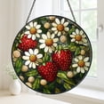 thumbnail image 3 of Stained Glass Strawberry Flower Window Hanging, Colorful Garden-Inspired Art, Lovely Kitchen Decor Accent, 3 of 4