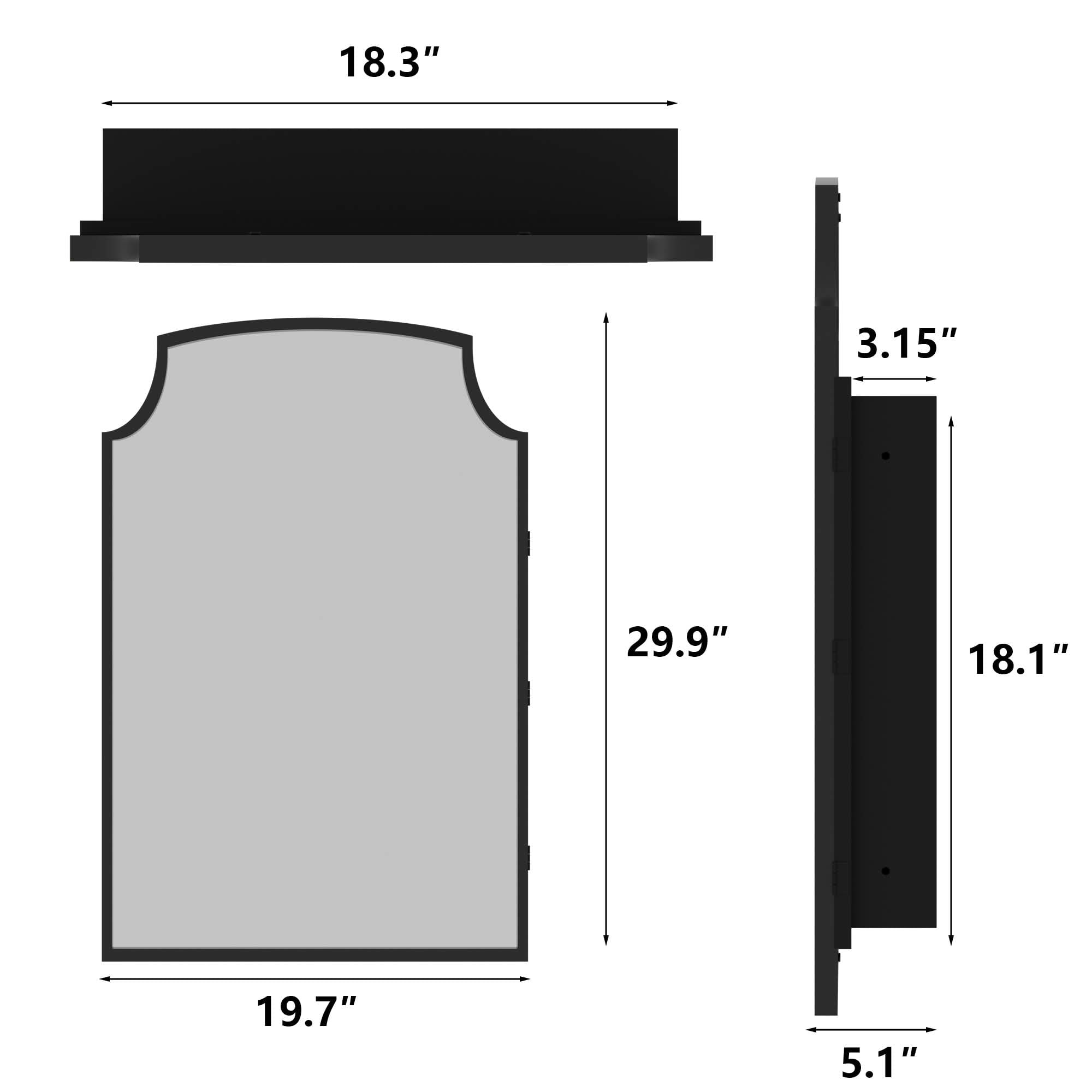 MAYEERTY 30x20x5 Inch Black Metal Slightly Arched Medicine Cabinet for Bathroom