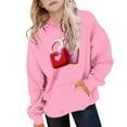 thumbnail image 4 of Girls Valentine's Day Hoodie Pink Cute Heart Lock Print Pullover Soft Kids Sweatshirt 3-14 Years,Size 3-4 T, 4 of 5