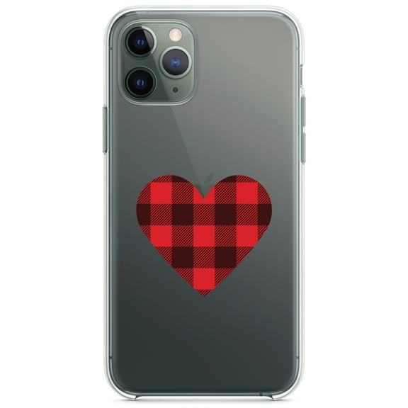 DistinctInk Clear Shockproof Hybrid Case for iPhone 13 PRO (6.1" Screen) - TPU Bumper Acrylic Back Tempered Glass Screen Protector - Buffalo Heart - Red Black Plaid