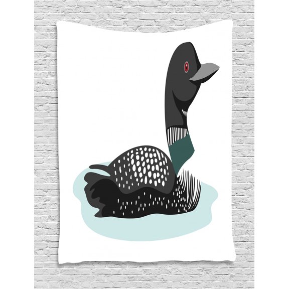 Loon Tapestry, Digitally Generated Side Graphics of a Loon with Dots and Stripes Animal Pattern, Wall Hanging for Bedroom Living Room Dorm Decor, 60W X 80L Inches, Multicolor, by Ambesonne