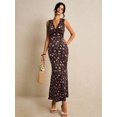 thumbnail image 6 of Brown Ditsy Floral Lace V-Neck Sleeveless Fitted Mermaid Hem Maxi Dress, 6 of 8