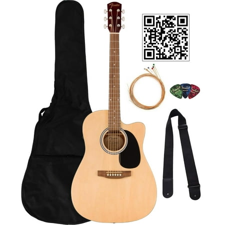 Fender FA-25CE Dreadnought Acoustic-Electric Guitar - Natural Bundle with Gig Bag, Strap, Strings, Picks, and Austin Bazaar Instructional Video