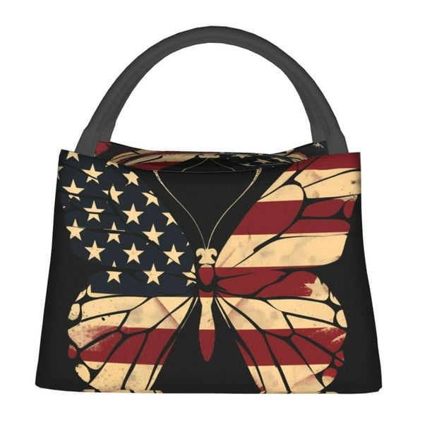 Fotbe Patriotic USA Butterfly Art Bolsa Térmica Portátil con Estampado, Bolsa de Entrega de Alimentos Aislada, Bolsa Reutilizable de Gran Capacidad para Comidas y Supermercado