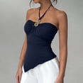 thumbnail image 2 of Babysbule Women's Halter Neck Bustier Tank Top Sleeveless Asymmetric Hem Metal Ring Detail Sexy Blouse for Summer Party Dating Vacation, 2 of 7