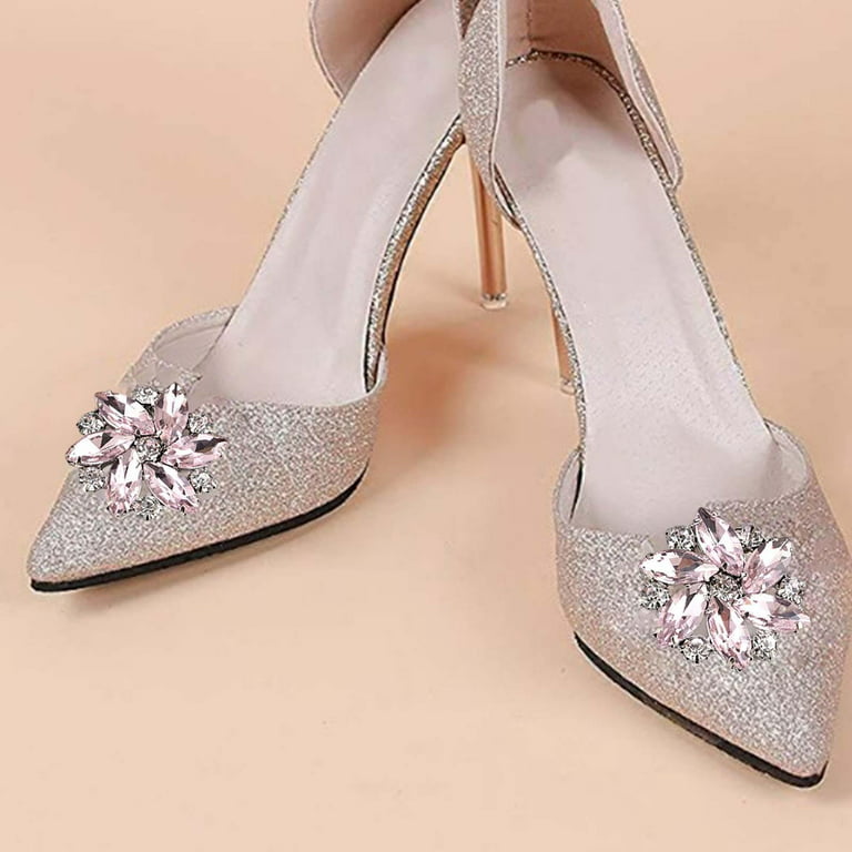 2pcs Elegant Rhinestone Shoe Clips Shoes Jewelry Decoration Wedding Crystal Shoe Pink, Women's, Size: One Size