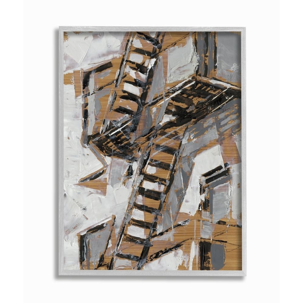 Stupell Industries Abstract Fire Escape Silver Gold City Painting Gray Framed Art Print Wall Art, 11x14, by Ethan Harper
