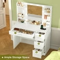 thumbnail image 4 of Makeup Vanity Desk with Mirror & Lights, Vanity Desk with 4 Drawers & 4 Shelves & 5 Hooks, Vanity Table with Power Outlet, 3 Color Modes & Adjustable Brightness Dressing Table, Bedroom, 4 of 8