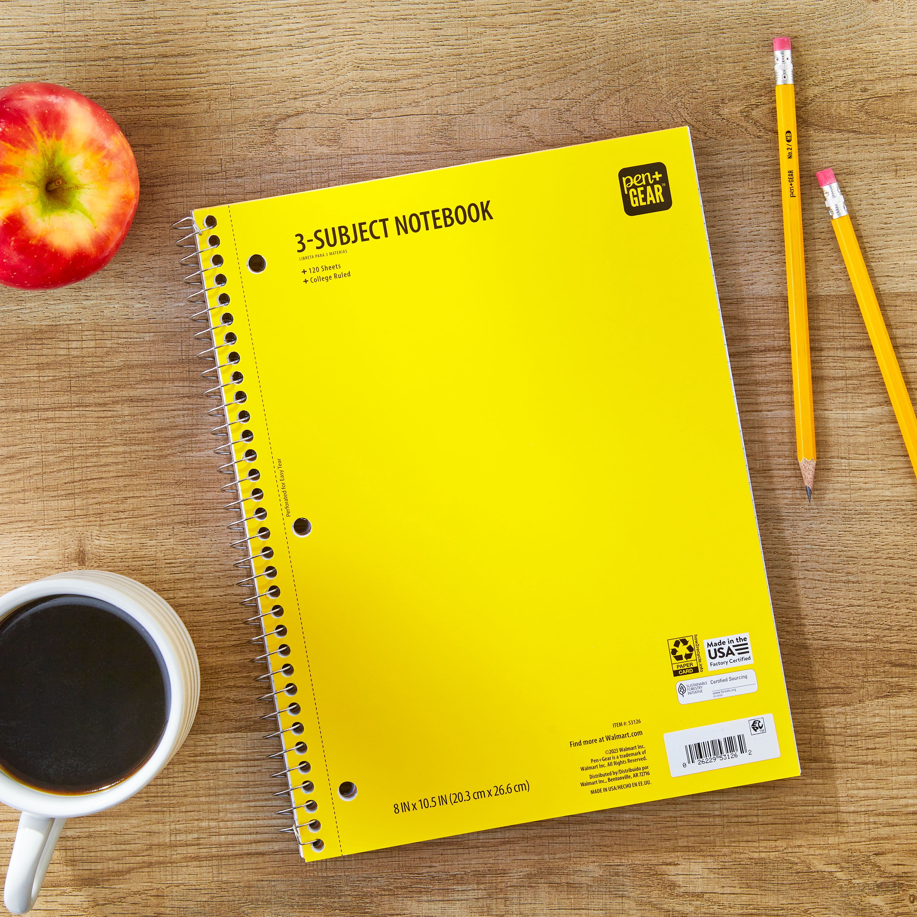 (4 pack) Pen + Gear College Ruled 3-Subject Notebook, 8" x 10.5", Yellow, 120 Sheets