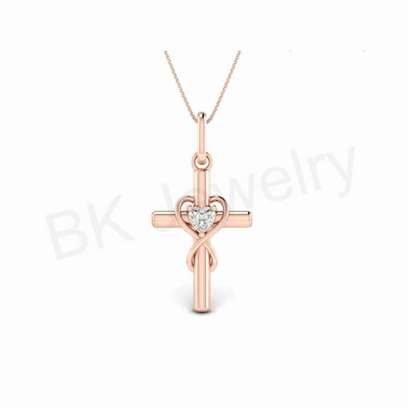 Cross Infinity Heart Shape Pendat Necklace 14K Rose Gold Over Sterling Silver Anniversary Birthday Baptism Christian Gifts for Women Wife Her
