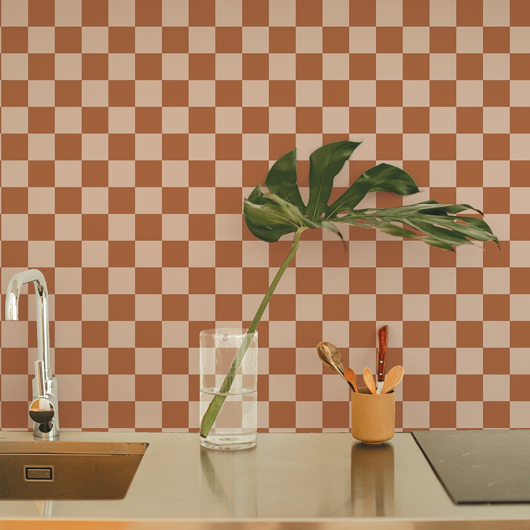 Tempaper Checkmate Pink Peel and Stick Wallpaper, 20.5" x 16.5'