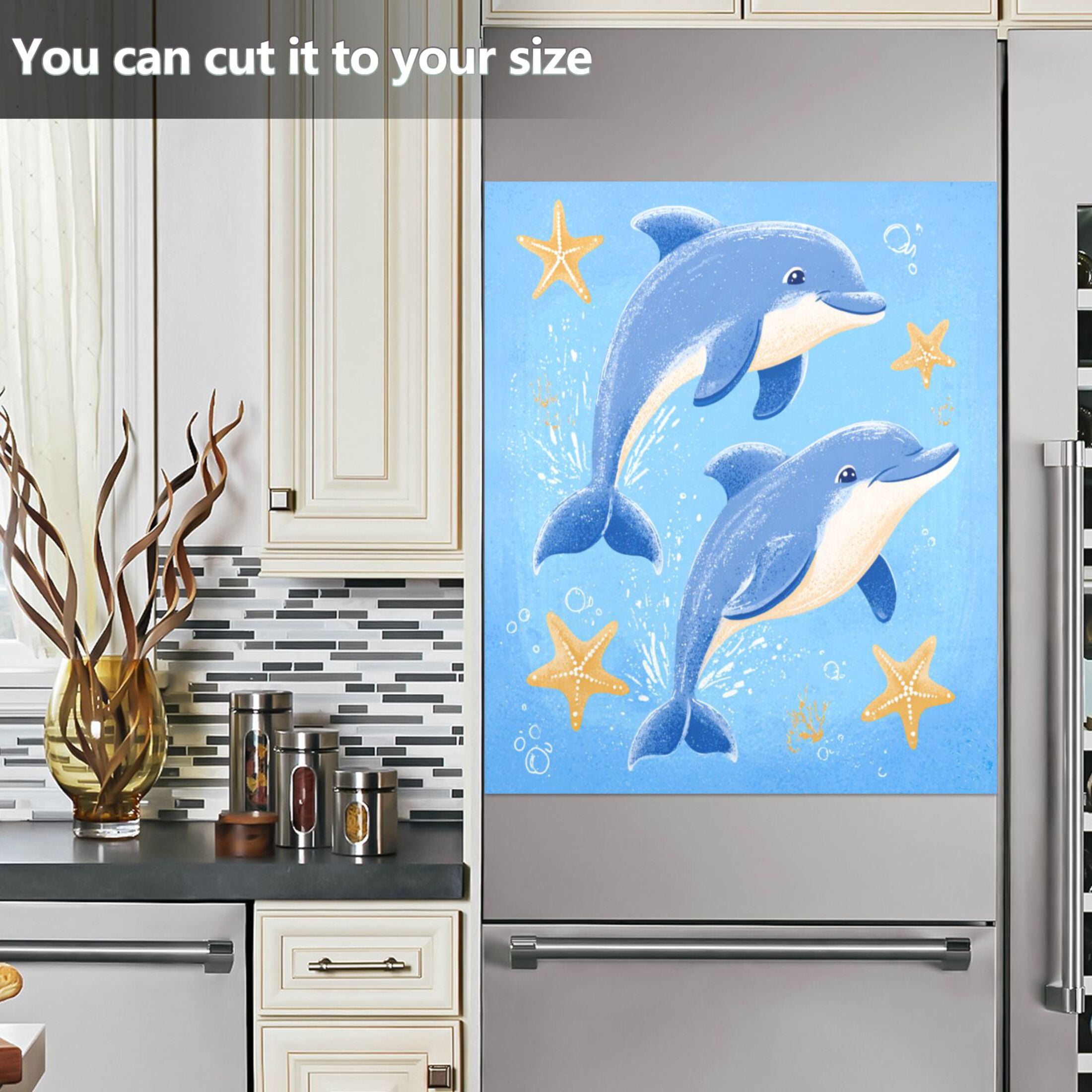 Dishwasher Magnetic Refrigerator Magnet Cover Sticker Home Decorative 23"x26" Two Dolphins Jumping Pattern