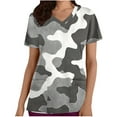 thumbnail image 2 of FcBaudy Hauts pour Femmes, Blouses & Chemises à Manches Courtes Col en V Imprimé Camouflage avec Poche en polyester, 2 of 5
