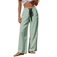 thumbnail image 2 of Cagogo Women Plus Size Wide Leg Trousers with Pockets Elastic Waist Casual Solid Long Pants Loose Work Beach Lounge Trousers Fashion Party Clothes, Mint Green S, 2 of 6