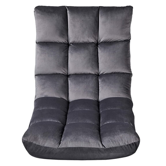 Floor Folding Chair with 14 Adjustable Positions, Portable Padded Lounge Chair with Backrest, Lazy Sleeper Recliner for Bedroom Living Room, Home, Gray