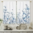 thumbnail image 5 of Watercolor Blue Flower Kitchen Curtains Floral Plant Small Short Cafe Window Curtains Botanical Leaves Rod Pocket Bathroom Window Drapes Treatment Tier Curtains 2 Panels (27.5x39 Inch), 5 of 6