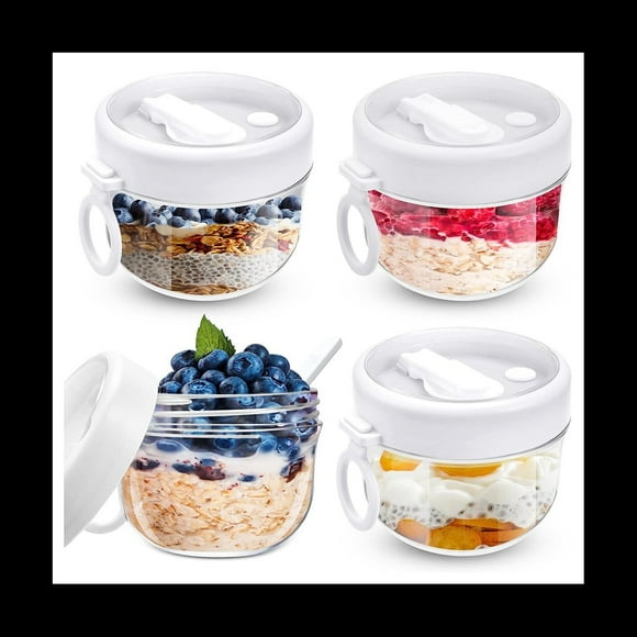 4 Pcs Overnight Oats Container with Lids and Spoons, 20Oz Overnight Oats Jars Airtight Yogurt Container for Milk, Fruit,4 x Oat Containers,White