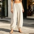 thumbnail image 2 of Cotton Linen Barrel Pants Women Wide Leg Palazzo Summer Baggy Harem Pants Boho Casual Trousers with Pockets Beach Vacation Beige XL(XL), 2 of 7