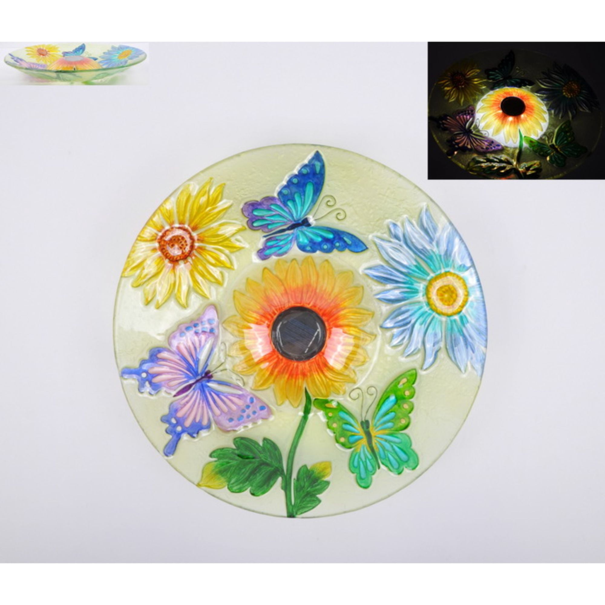 Hi-Line Gifts Floral Butterfly Outdoor Solar Bird Bath - 21"