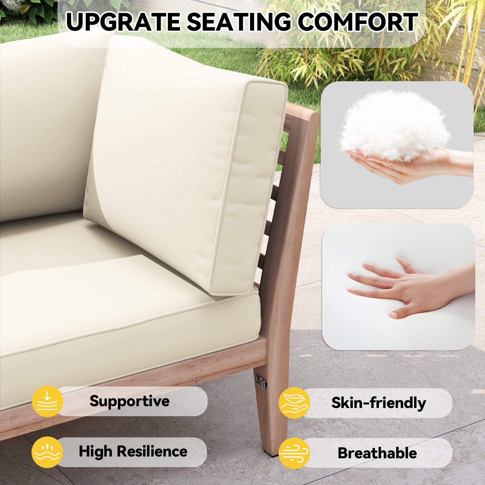 4 inch Outdoor Cushions for Patio Furniture with 5 Pillows, Patio Furniture Cushions,Water-Resistant Outdoor Couch Cushions,4 Seat Sofa Cushions for Outdoor Sectional,Cream White