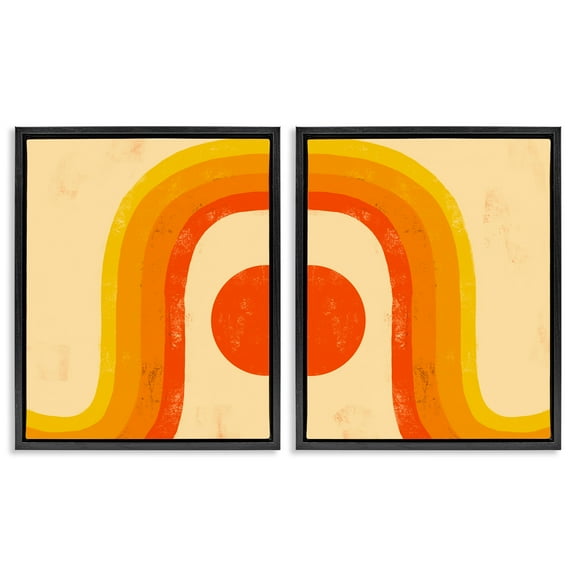 Stupell Industries Sun Setting Under Warm Tone Rainbow Abstract Painting Black Floater Framed Canvas Art Print Wall Art, 17 x 21, Set of 2