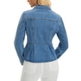 thumbnail image 3 of INSPIRE CHIC Women's Denim Jacket Button Down Collar Ruffle Hem with Pockets Peplum Jean Jackets M Light Blue, 3 of 6