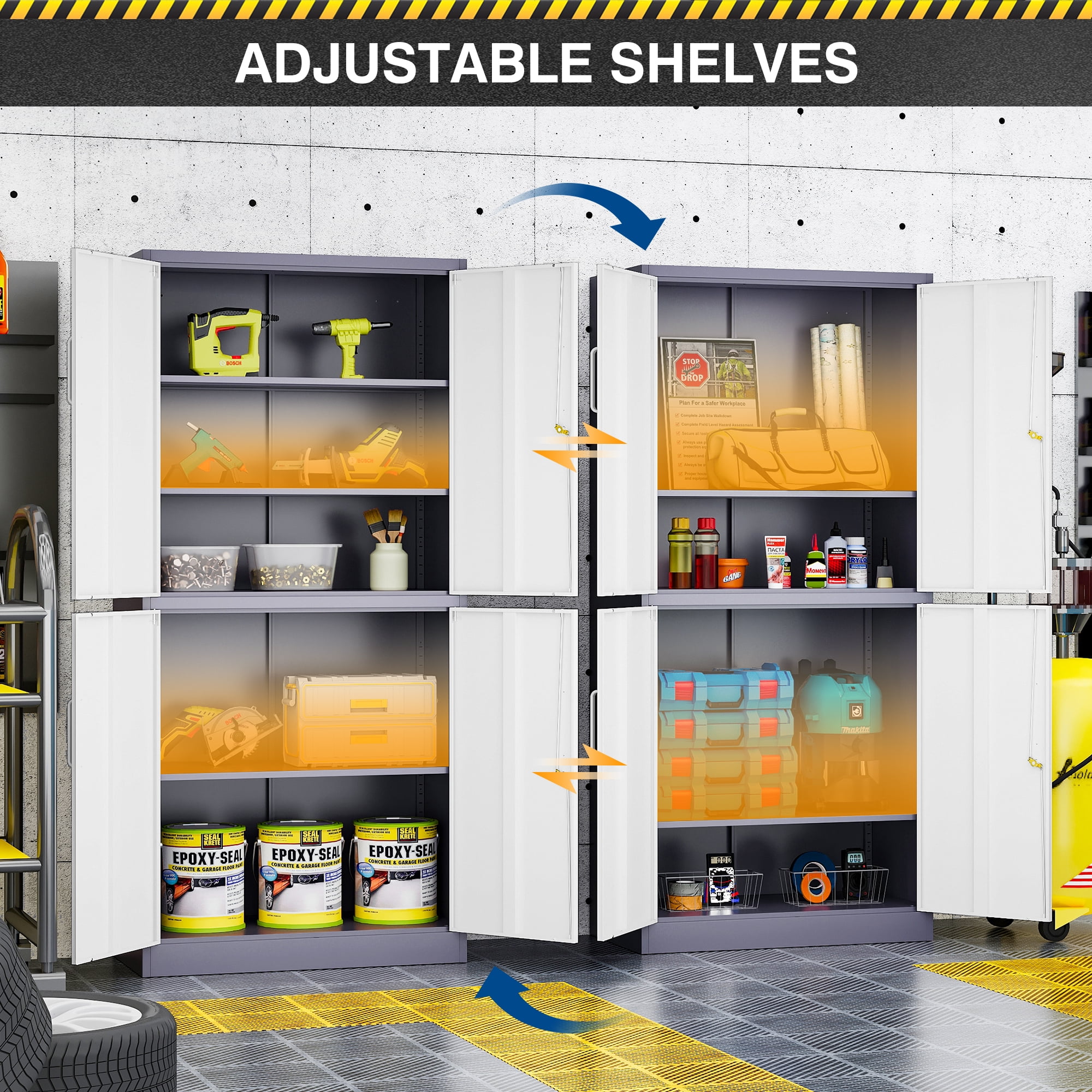 Fesbos Metal Storage Cabinet with Lock Door, Adjustable Shelf Steel Cabinets for Office, Home,Pantry,Kitchen,Garage Utility Cabinet
