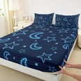 thumbnail image 3 of Homewish Cute Stars Moon Twin Sheet Sets,Cartoon Print Twin Fitted Sheet,Dreamy Blue Flat Sheet For Boys Kids,Breathable Home Decor,3pcs, 3 of 7