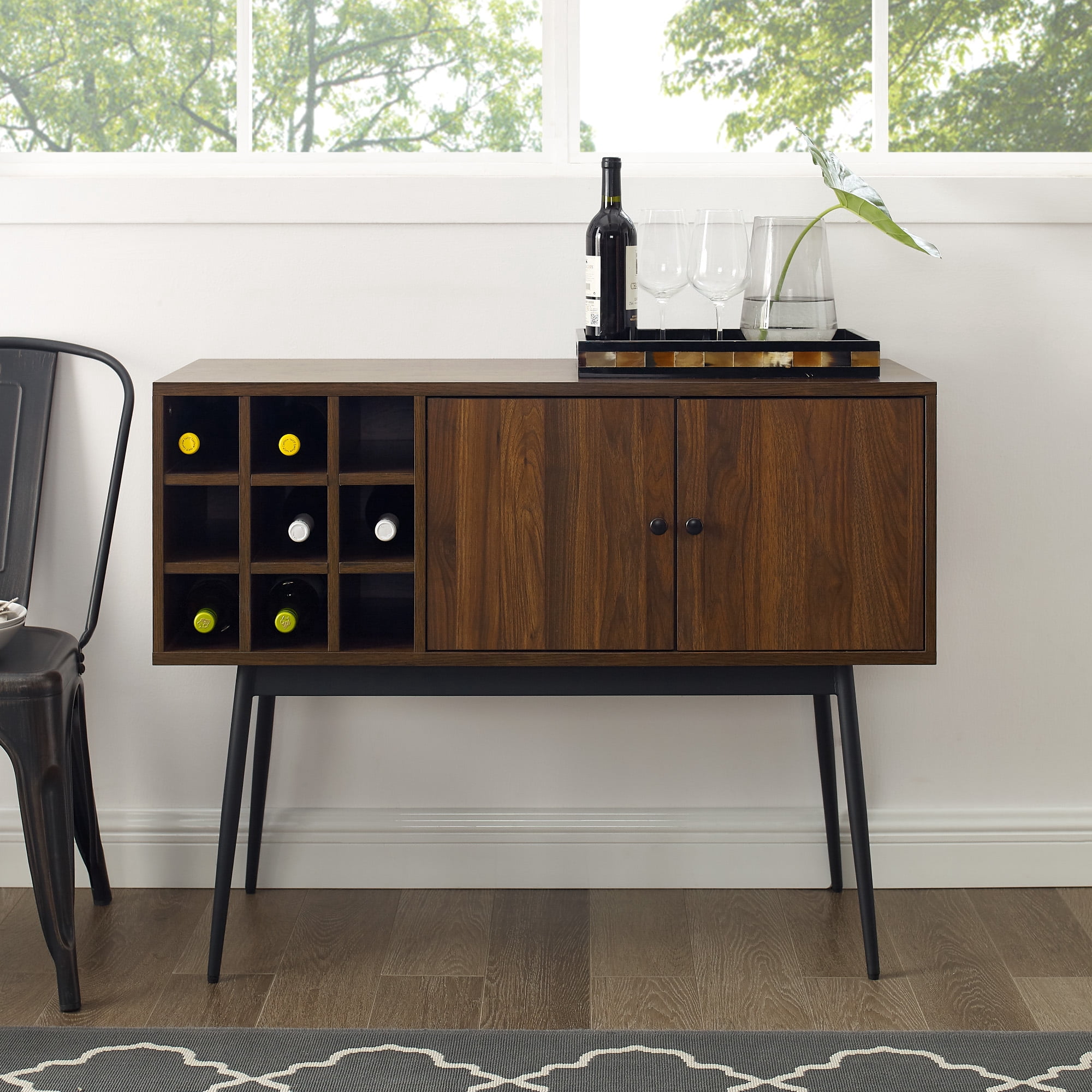 Manor Park Modern Bar Cabinet with Wine Bottle Storage, Dark Walnut