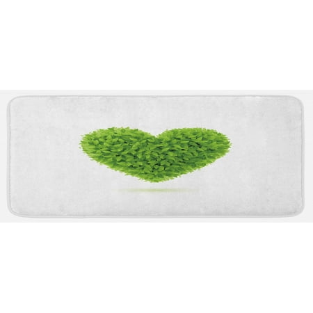 

Green Kitchen Mat Heart with Fresh Leafage Foliage Health Growth Ecology Environment Theme Plush Decorative Kitchen Mat with Non Slip Backing 47 X 19 Fern Green White by Ambesonne