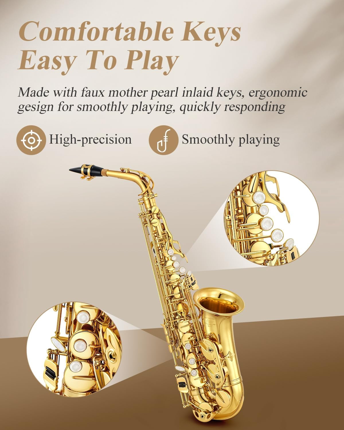 Eastar Alto Saxophone E Flat Gold Lacquer, Beginner Full Kit Eastar Alto Saxophone E Flat Gold Lacquer, Beginner Full Kit