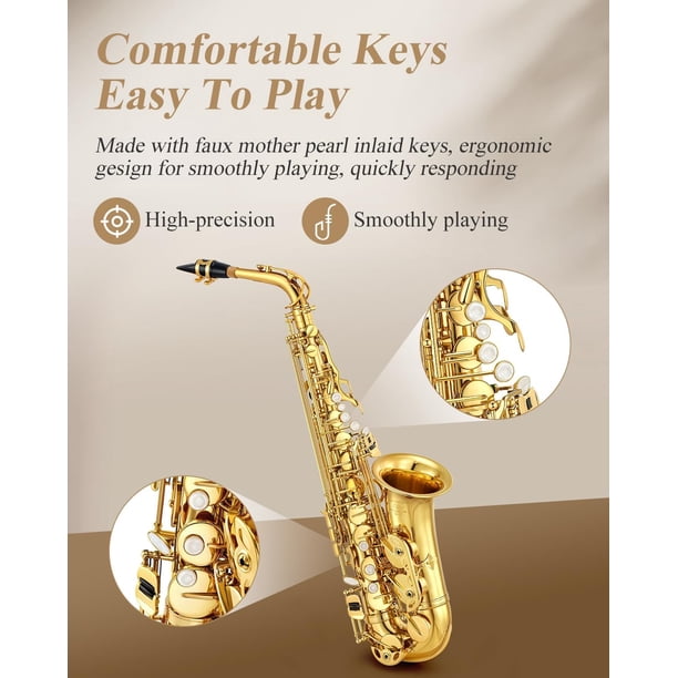 Eastar Alto Saxophone E Flat Gold Lacquer, Beginner Full Kit 