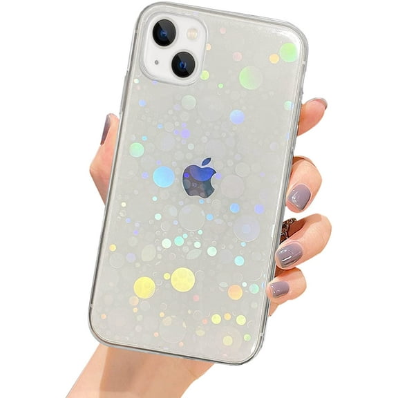 Compatible with iPhone 13 Mini Case, for Laser Glitter Bling Heart Soft & Flexible TPU and Hard PC Back Shockproof Cover Women Girls Heart Pattern Phone Case (Rainbow Heart/Clear)