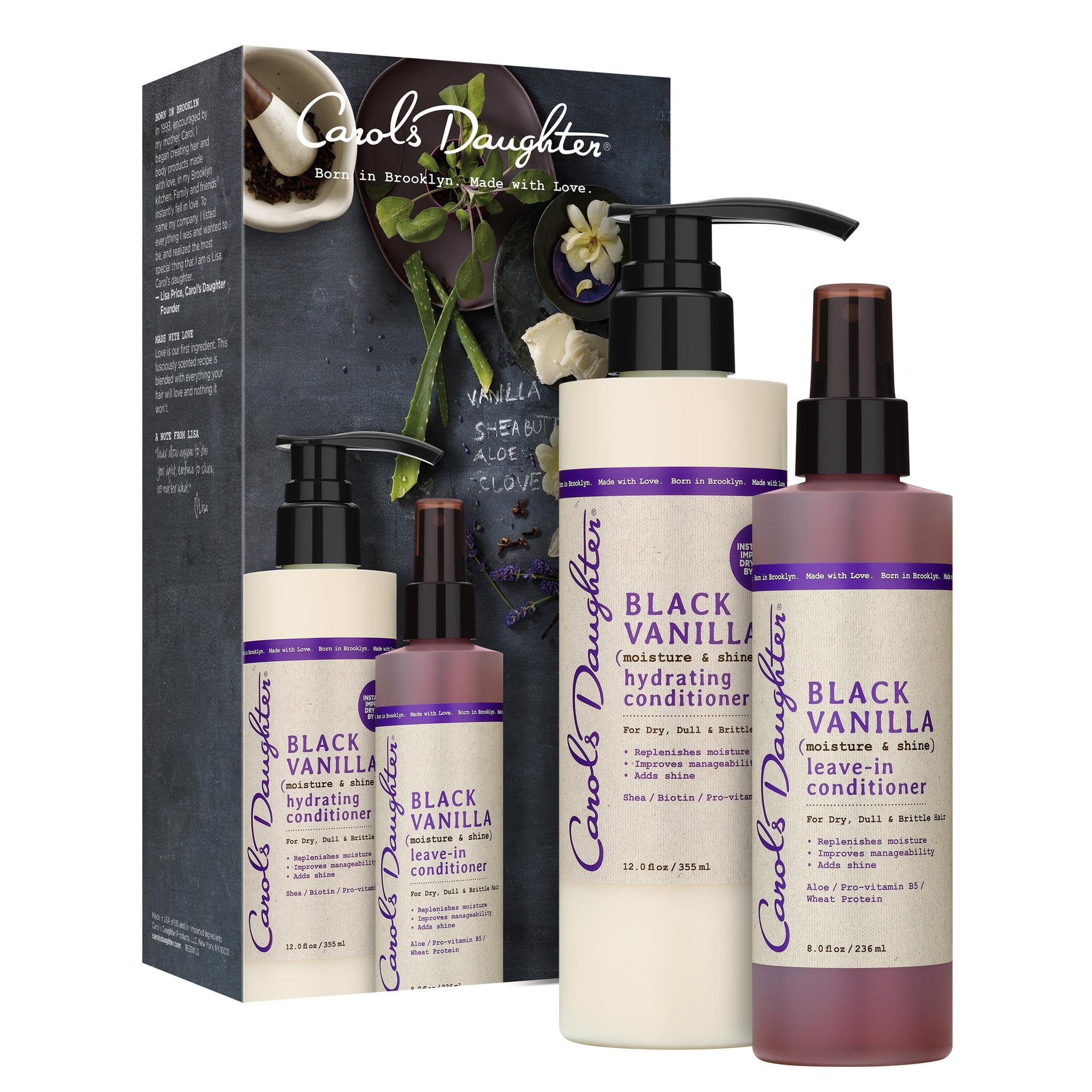 ($23 Value) Carol's Daughter Black Vanilla Conditioner Gift Set, Hydrating Conditioner 12 fl oz, Leave-In Conditioner 8 fl oz
