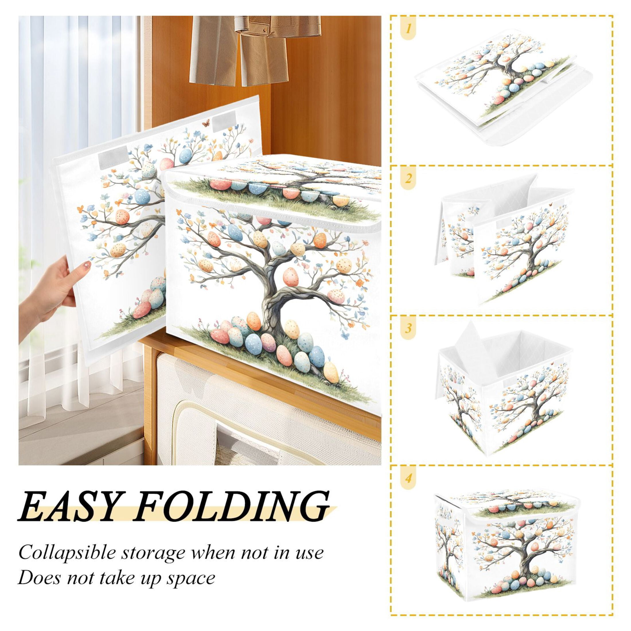Ryvnso Easter Eggs Tree Large Lidded Foldable Storage Baskets Cubes Boxes Lids Bin for Home