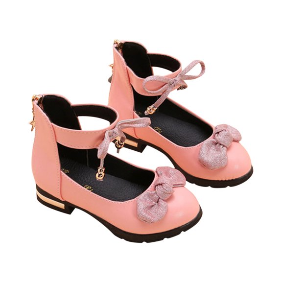 Xfvqtps Girls High Top Sandals Zipper Back Bow Close Toe Soft Sole Low Heel Casual Princess Shoes