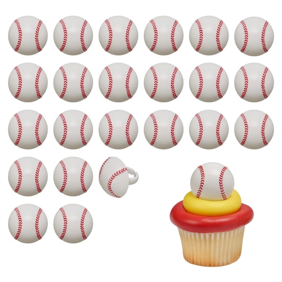 DecoPac Baseball Rings, Cupcake Decorations, Baseball RST1 Cupcake Toppers, Food Safe - 24 Pack