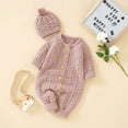 thumbnail image 5 of KAUOD Toddler Knit Jumpsuits with Hat Button down Crochet Ribbed Plain Sweater Rompers Baby Boys Thick Warm Bodysuits, 5 of 9