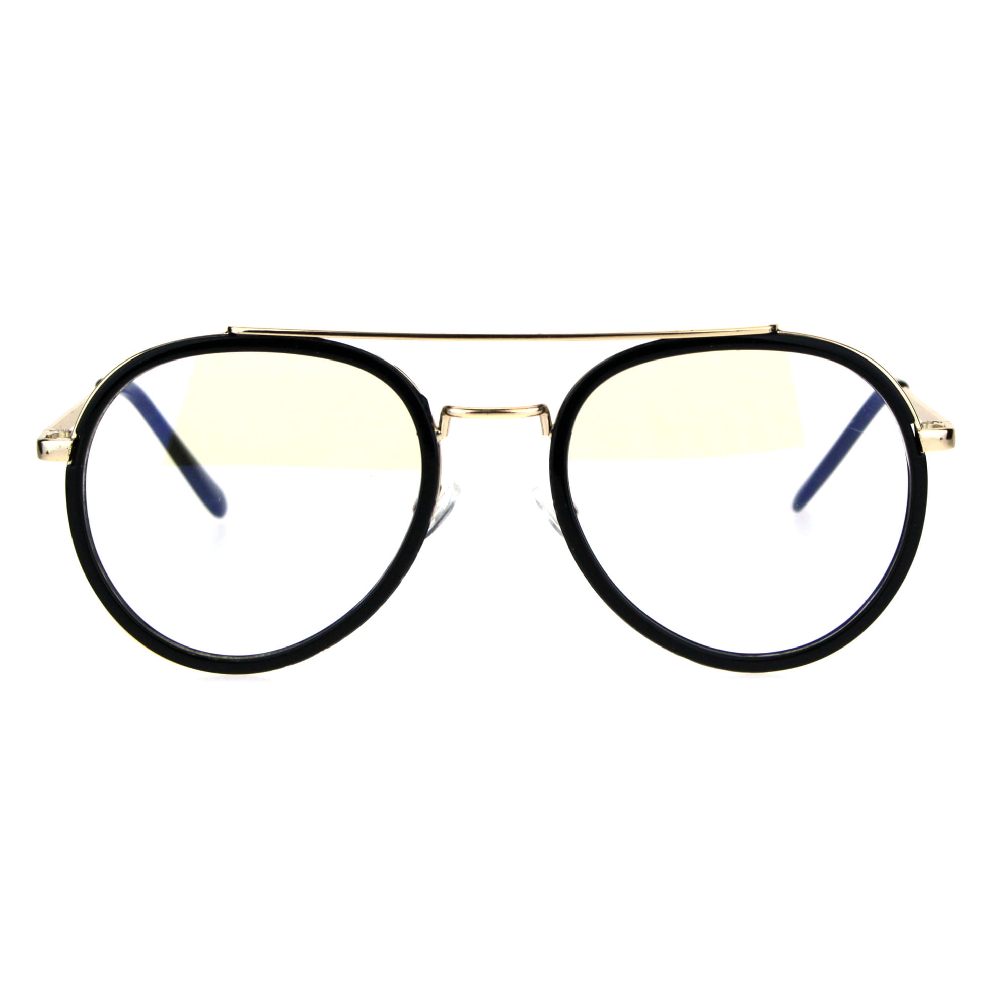 Retro Trend Plastic Metal Double Rim 90s Aviator Clear Lens Eye Glasses