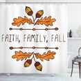 thumbnail image 1 of Family Shower Curtain, Hand-Sketched Typographic Element with Acorns and Family Faith Fall Words, Fabric Bathroom Set with Hooks, 69W X 70L Inches, Orange Brown Mustard, by Ambesonne, 1 of 3
