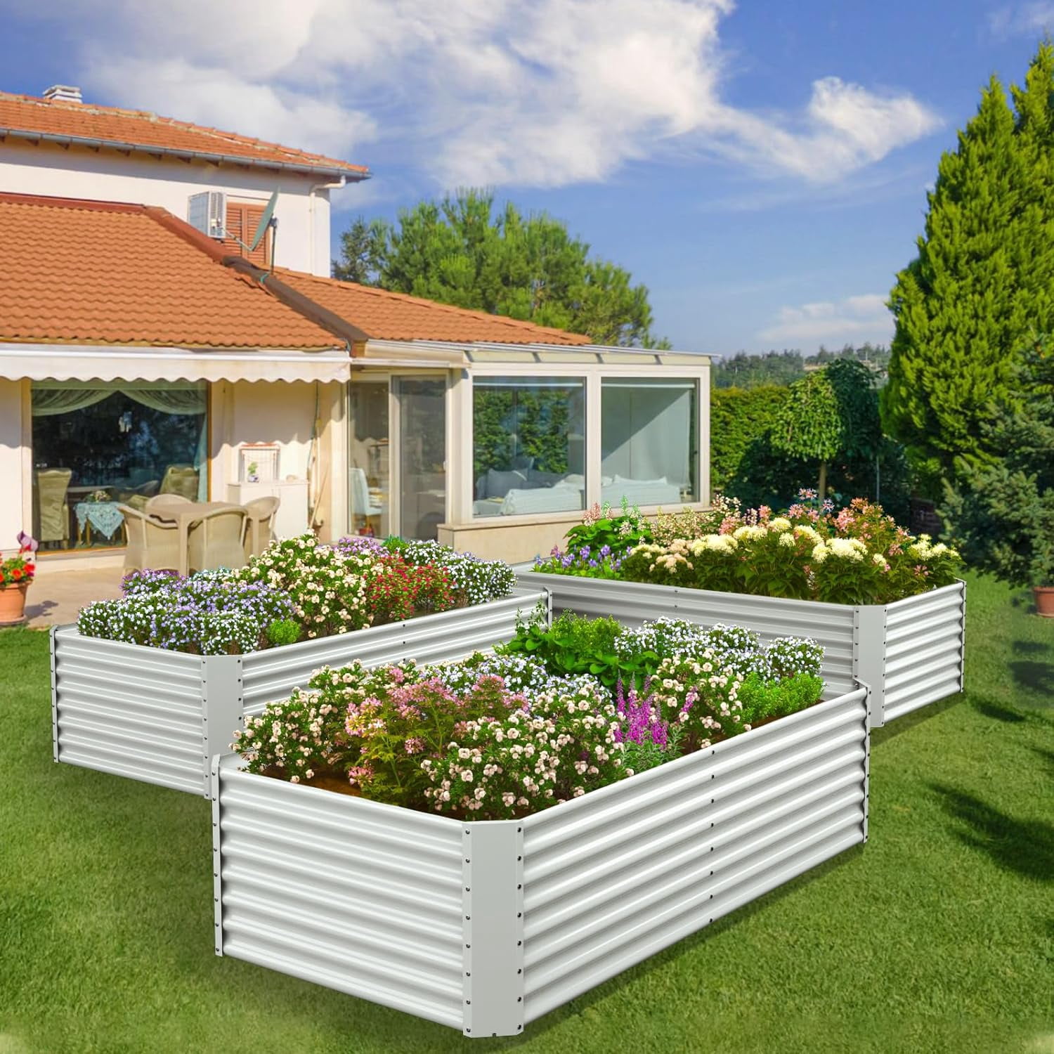 8x4x2ft Galvanized Metal Raised Garden Bed for Vegetables, Outdoor Garden Raised Planter Box, Backyard Patio Planter Raised Beds for Flowers, Herbs, Fruits (White)