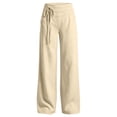 thumbnail image 4 of Tanghaowl Women's Pants, Elegant Pleated Wide Leg Tows Daytime Comfort Fit Women's Casual Bottoms For Everyday Wear With Elastic Waist And BreathableDesign Beige M, 4 of 4